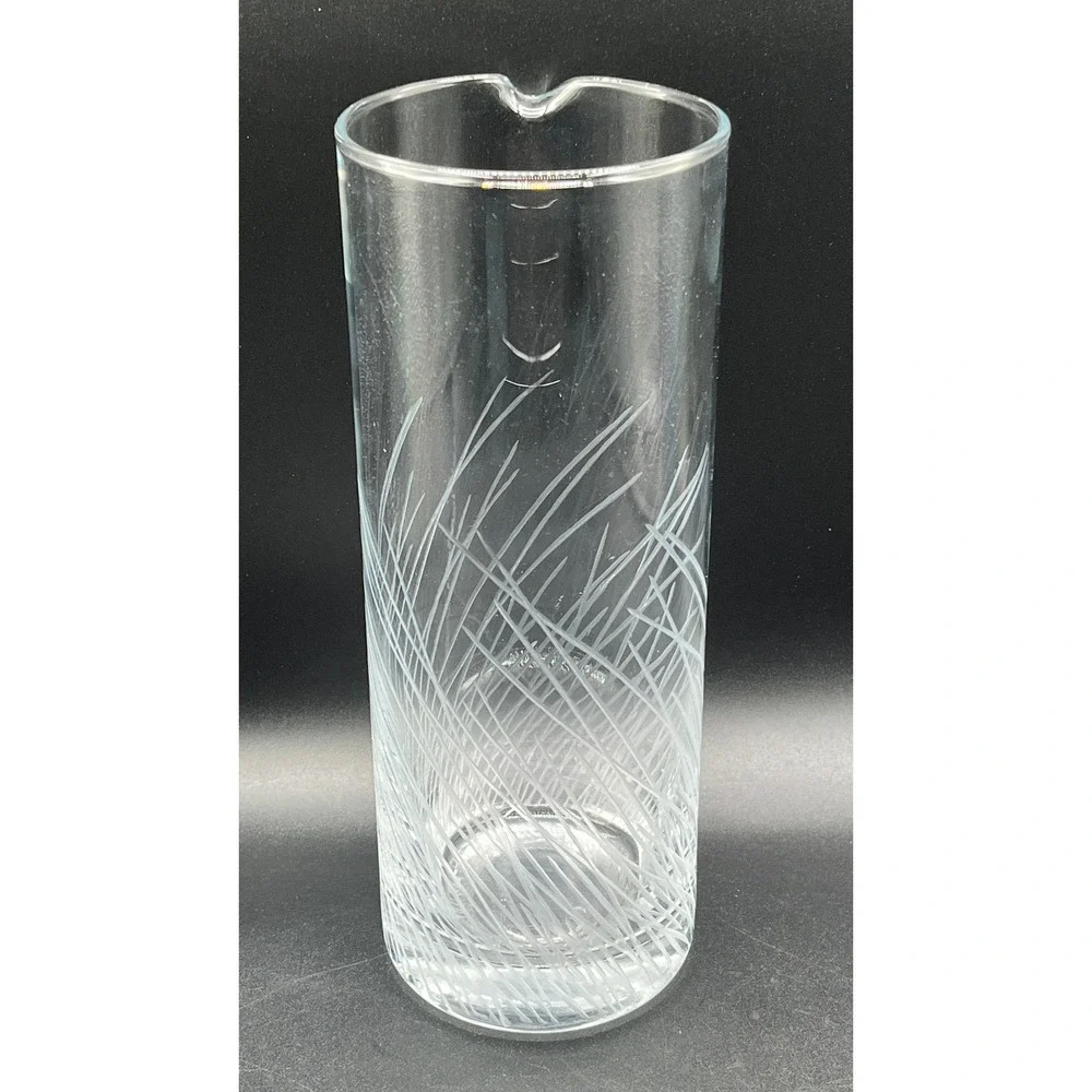 Vtg Sea Grass Etched Clear Glass Mixing‎ Pitcher Cocktail Martini Barware 9.5